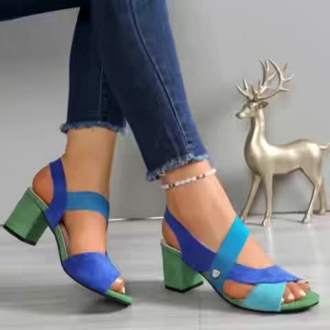 Linda | Women Open Toe Block Heels With Stretch Straps And Cushioned Sole For Daily Wear Dinners Or Occasions