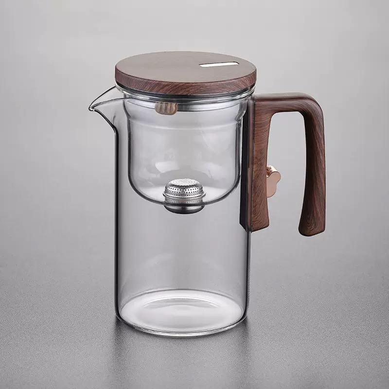 Borosilicate Teapot with Stainless Steel Infuser and Natural Wood Handle for Tea Enjoyment