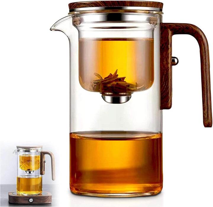 Borosilicate Teapot with Stainless Steel Infuser and Natural Wood Handle for Tea Enjoyment