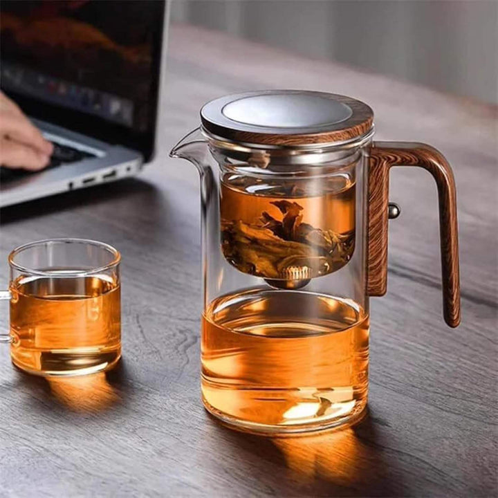 Borosilicate Teapot with Stainless Steel Infuser and Natural Wood Handle for Tea Enjoyment