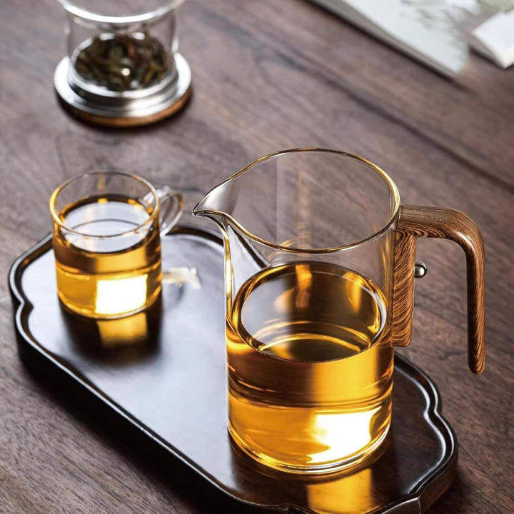 Borosilicate Teapot with Stainless Steel Infuser and Natural Wood Handle for Tea Enjoyment
