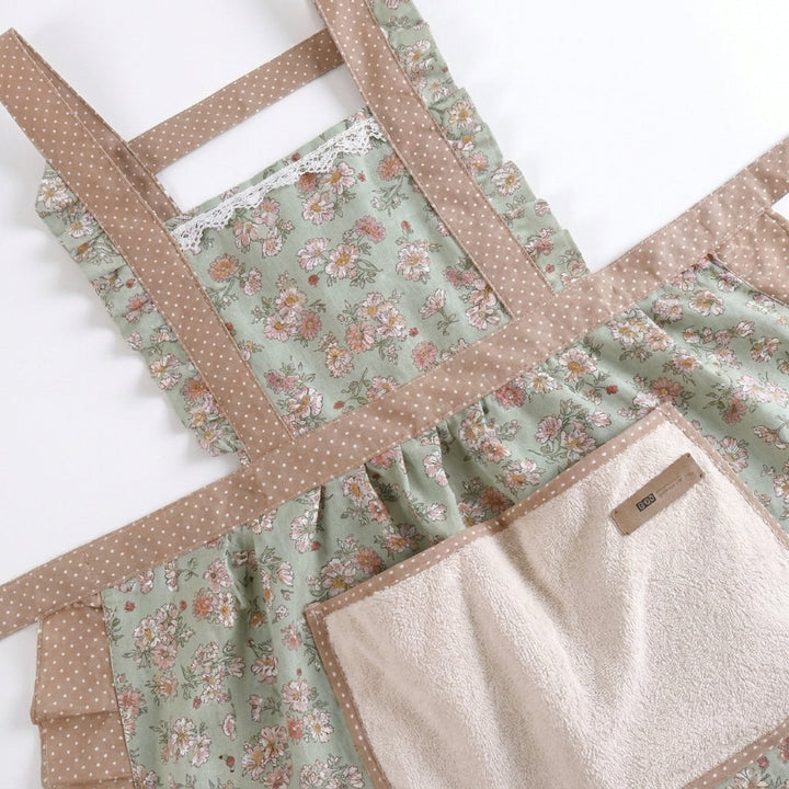 Kitchen Apron With Floral Pattern and Water-Repellent Surface