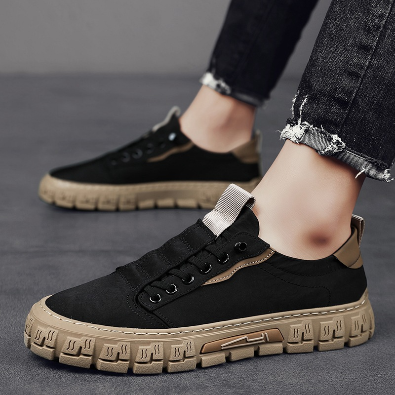 Hutton | Men Suede Look Canvas Trainers With Reinforced Stitching Cushioned Footbed And Grip Rubber Sole