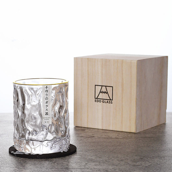 EdoGlacier – Handcrafted Edo Kiriko Whisky Glass in Luxurious Wooden Box
