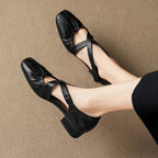 Odie Genuine Leather Cross Strap Flats