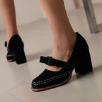 Alessia | Women Velvet Block Heel Loafers With Bow Detail