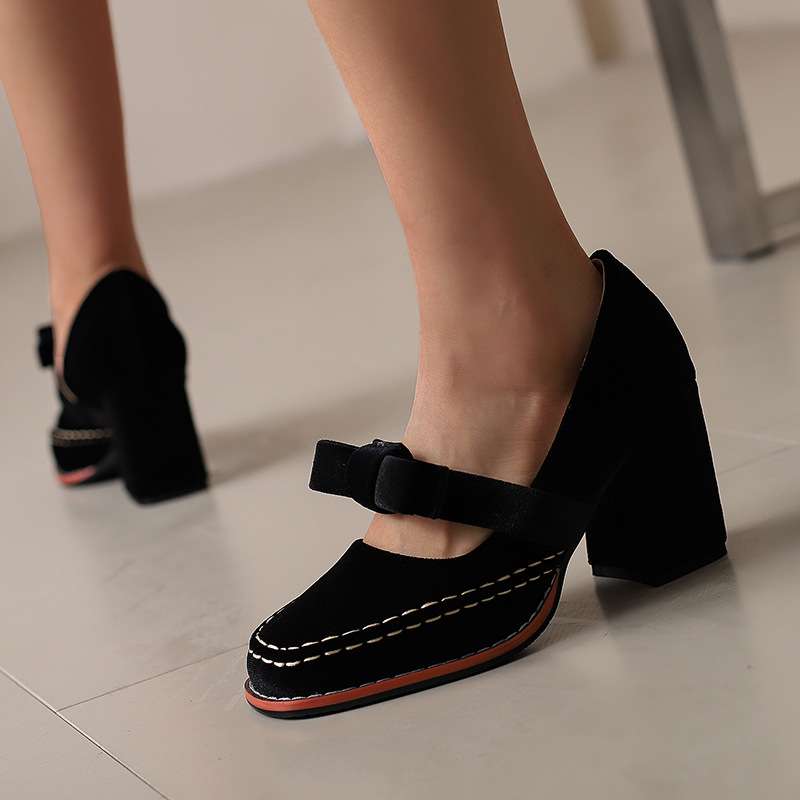 Alessia | Women Velvet Block Heel Loafers With Bow Detail