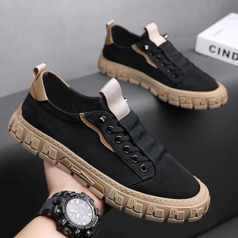 Hutton | Men Suede Look Canvas Trainers With Reinforced Stitching Cushioned Footbed And Grip Rubber Sole