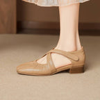 Odie Genuine Leather Cross Strap Flats