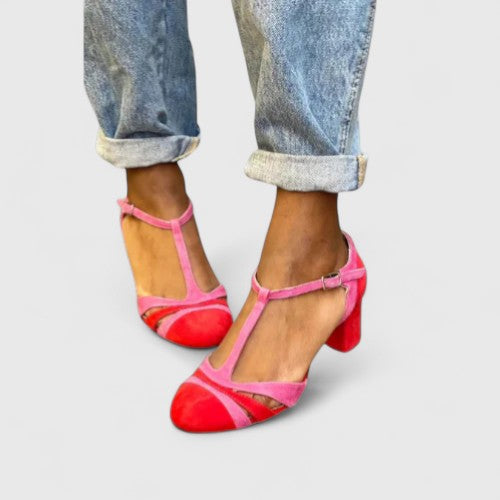 Lazariah | Women Berry Red Heels With Ankle Strap And Padded Sole For Evening Occasions Or Office Wear