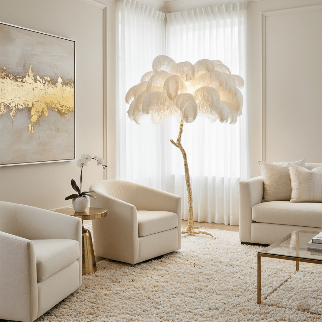 Ostrich Feather Brass Floor Lamp