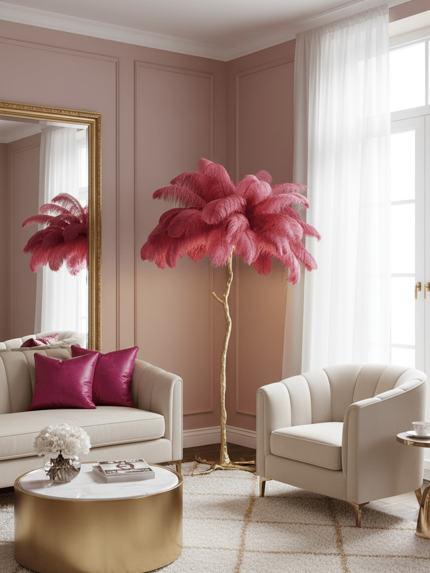 Ostrich Feather Brass Floor Lamp