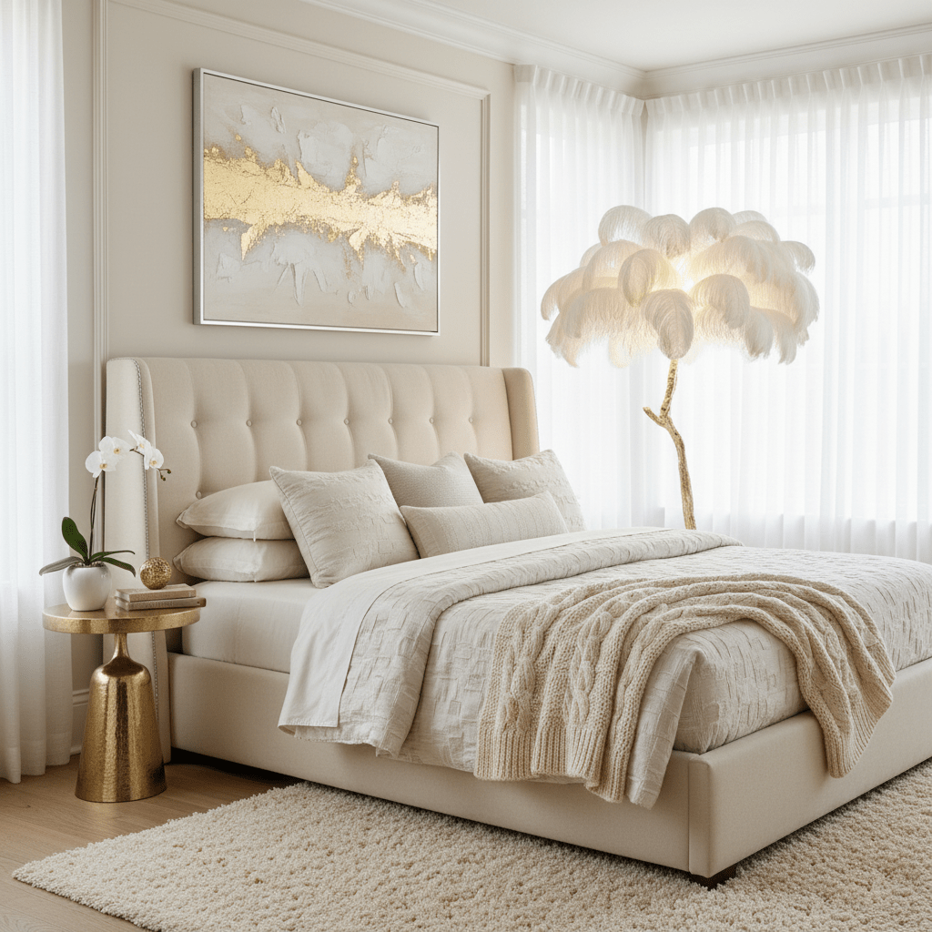 Ostrich Feather Brass Floor Lamp