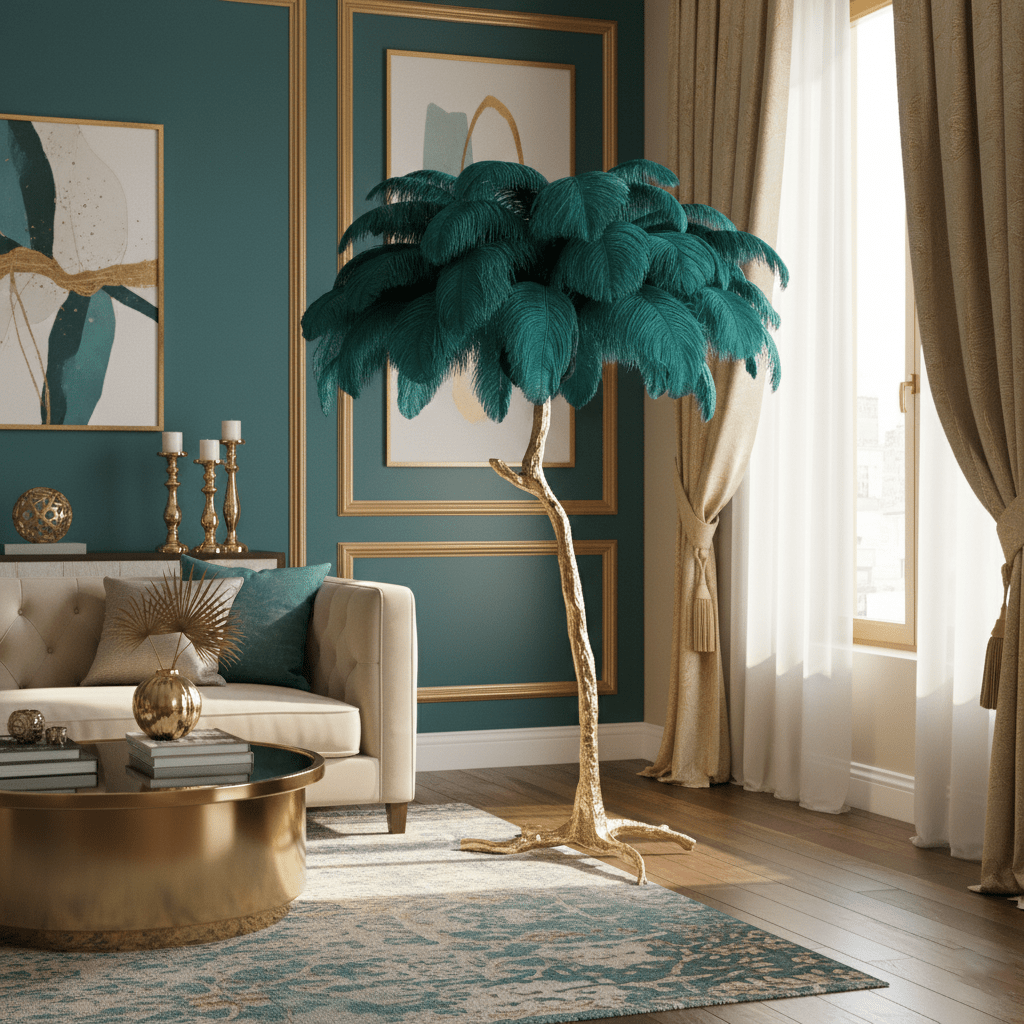 Ostrich Feather Brass Floor Lamp