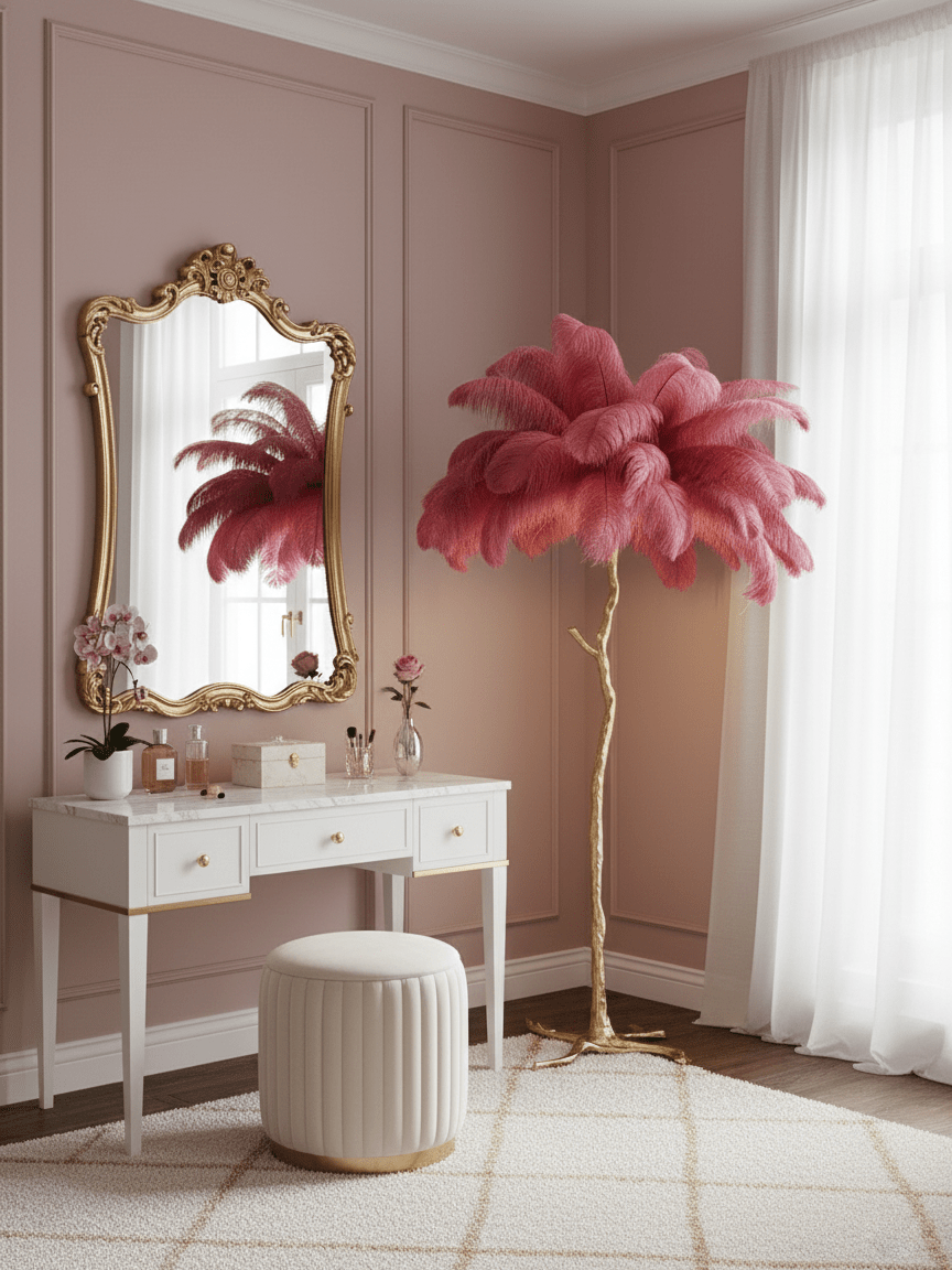 Ostrich Feather Brass Floor Lamp
