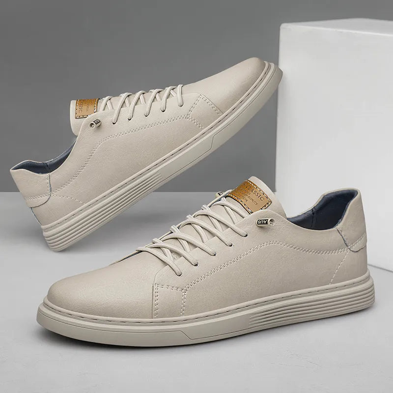 Winslow | Men Italian Leather Trainers With Padded Support Canvas Laces And Rubber Sole For Tailored Or Casual