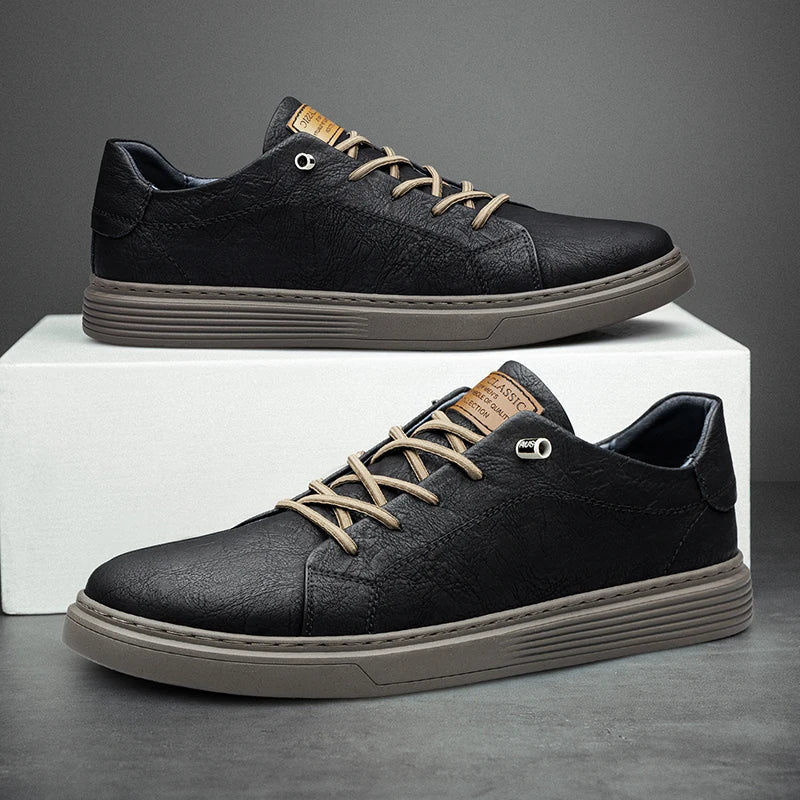 Winslow | Men Italian Leather Trainers With Padded Support Canvas Laces And Rubber Sole For Tailored Or Casual