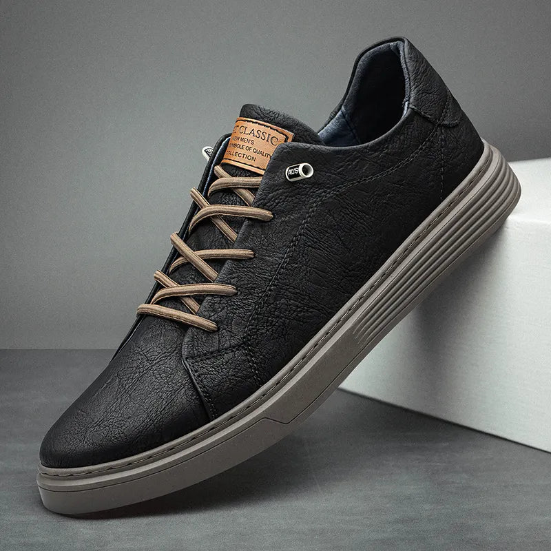 Winslow | Men Italian Leather Trainers With Padded Support Canvas Laces And Rubber Sole For Tailored Or Casual