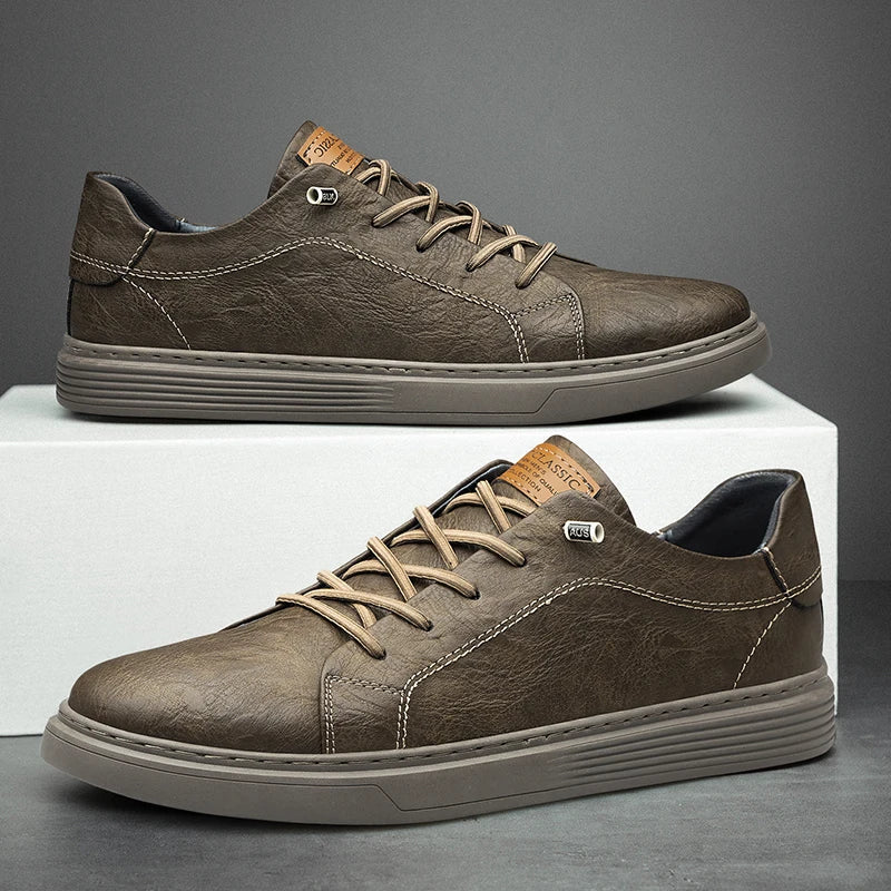 Winslow | Men Italian Leather Trainers With Padded Support Canvas Laces And Rubber Sole For Tailored Or Casual
