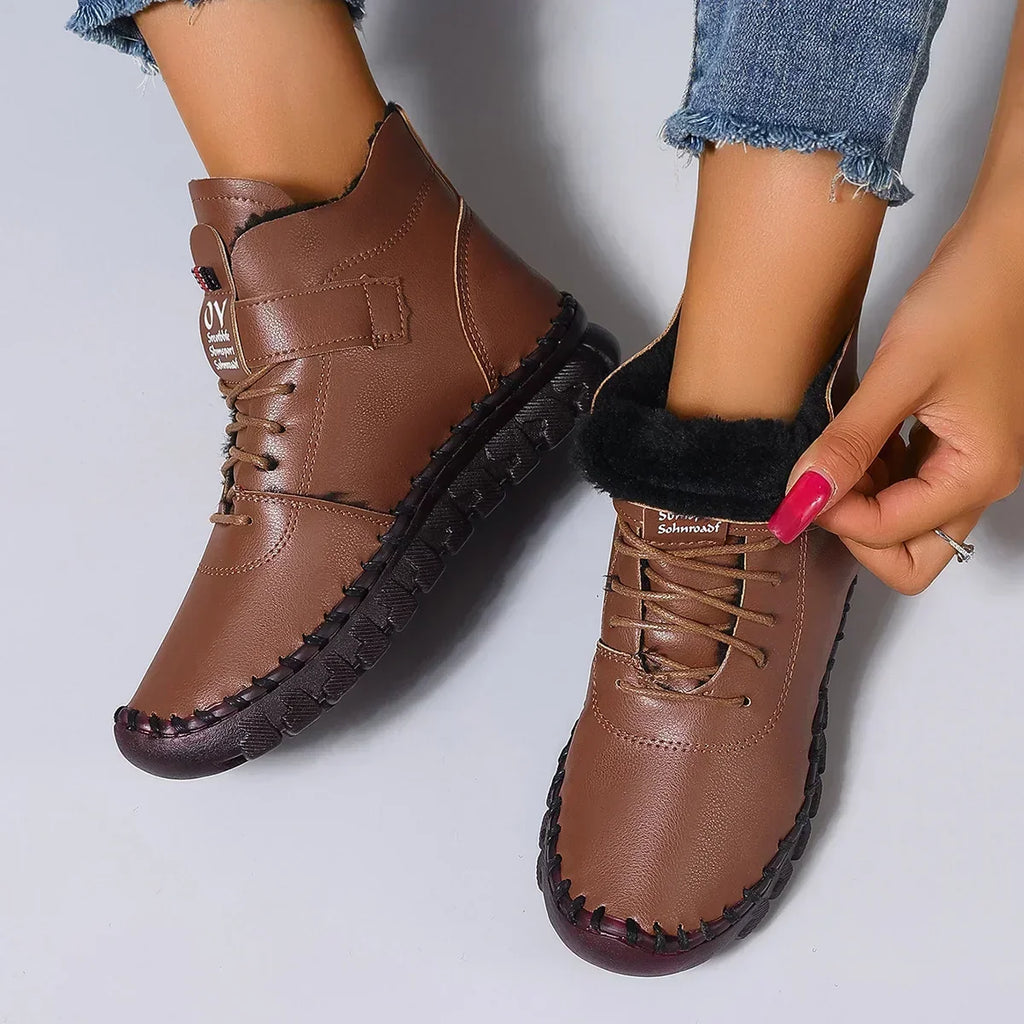 Vexia | Women Fleece Lined Round Toe Boots With Stitched Detail