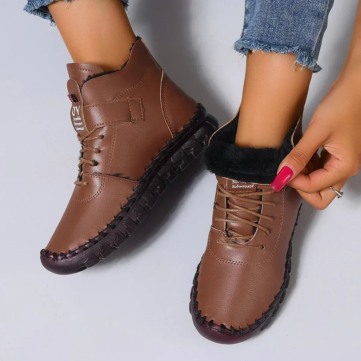 Vexia | Women Fleece Lined Round Toe Boots With Stitched Detail