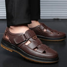 Caldwell | Men Leather Sandals With Cutout Design Adjustable Strap And Cushioned Sole For Summer
