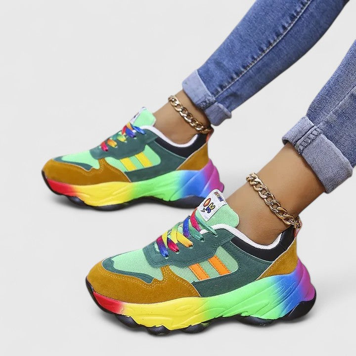 Chrystane | Women Lace Up Running Shoes With Cushioned Insole And Vibrant Pattern For Sport Tennis Or Casual Days