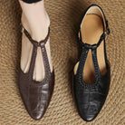 Beatrix | Women Leather Mary Janes With T Strap Metal Buckle Rounded Toe And Flat Heel For Everyday Wear