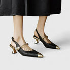 Seraphyane | Women Floral Jacquard Kitten Heels With Pearl Strap And Polished Metal Accents For Wedding Guest