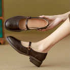 Imogen | Women Leather Mary Janes With Adjustable Strap Cushioned Insole And Low Block Heel For Everyday Wear