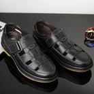 Caldwell | Men Leather Sandals With Cutout Design Adjustable Strap And Cushioned Sole For Summer