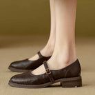 Imogen | Women Leather Mary Janes With Adjustable Strap Cushioned Insole And Low Block Heel For Everyday Wear