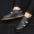 Caldwell | Men Leather Sandals With Cutout Design Adjustable Strap And Cushioned Sole For Summer