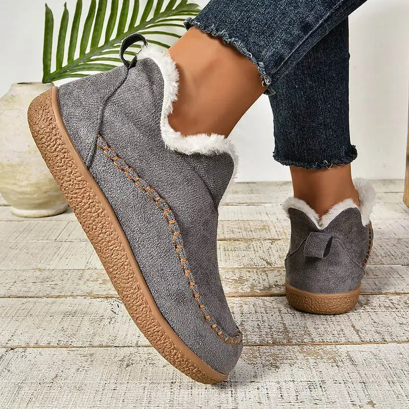 Hera | Women Leather Faux Fur Lined Ankle Boots With Rubber Sole