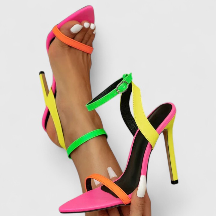 Halsey | Women Multicolour Block Stiletto Heels With Adjustable Ankle Strap And Cushioned Insole For Evening Occasions