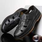 Caldwell | Men Leather Sandals With Cutout Design Adjustable Strap And Cushioned Sole For Summer