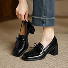 Dorothy | Women Leather Loafer Pumps With Tassel Accent Block Heel Rubber Sole And Rounded Toe For Work