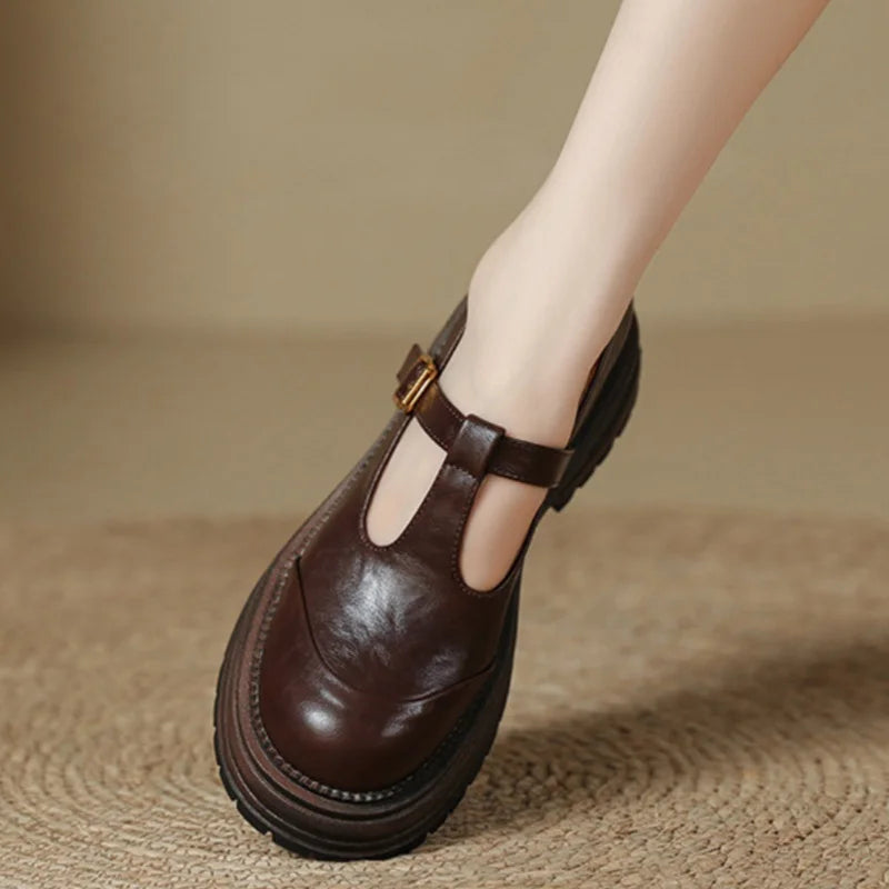 Farisse | Women Round Toe T Bar Mary Janes With Buckle Strap