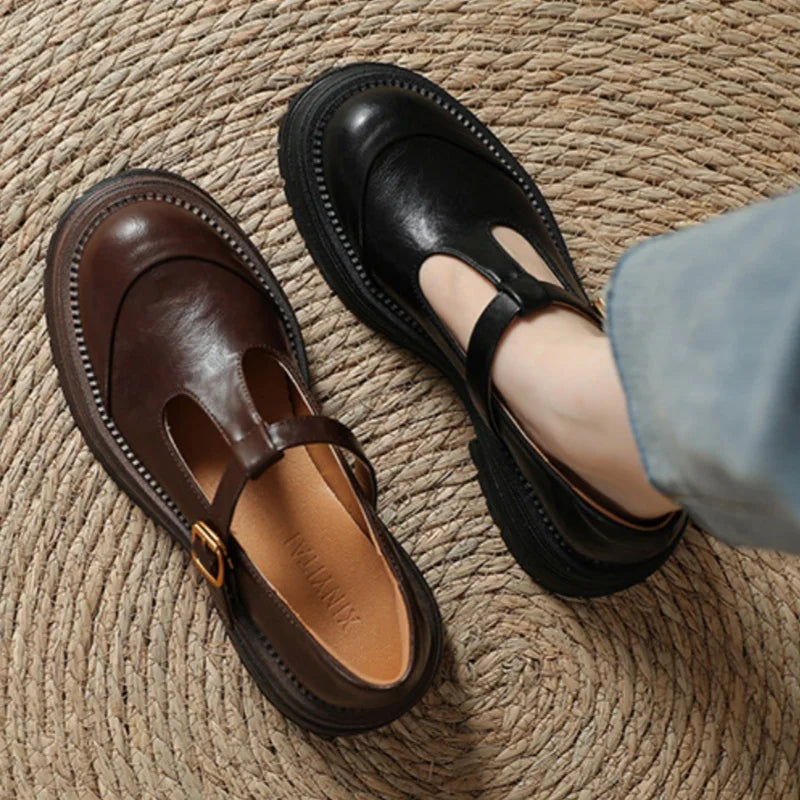Farisse | Women Round Toe T Bar Mary Janes With Buckle Strap