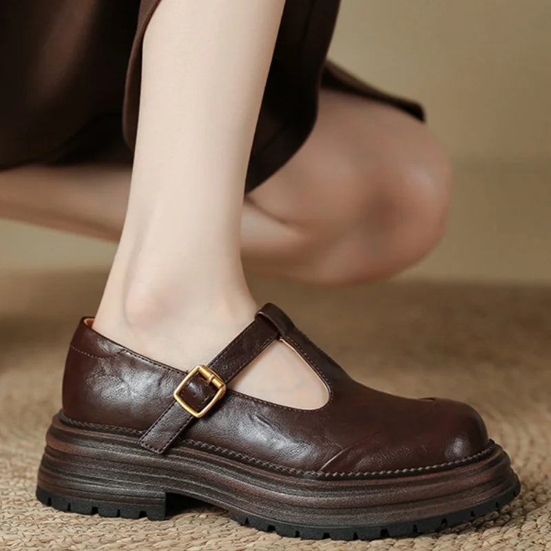 Farisse | Women Round Toe T Bar Mary Janes With Buckle Strap