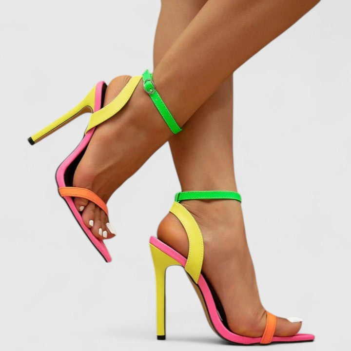 Halsey | Women Multicolour Block Stiletto Heels With Adjustable Ankle Strap And Cushioned Insole For Evening Occasions