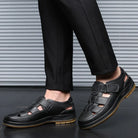 Caldwell | Men Leather Sandals With Cutout Design Adjustable Strap And Cushioned Sole For Summer