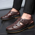 Caldwell | Men Leather Sandals With Cutout Design Adjustable Strap And Cushioned Sole For Summer