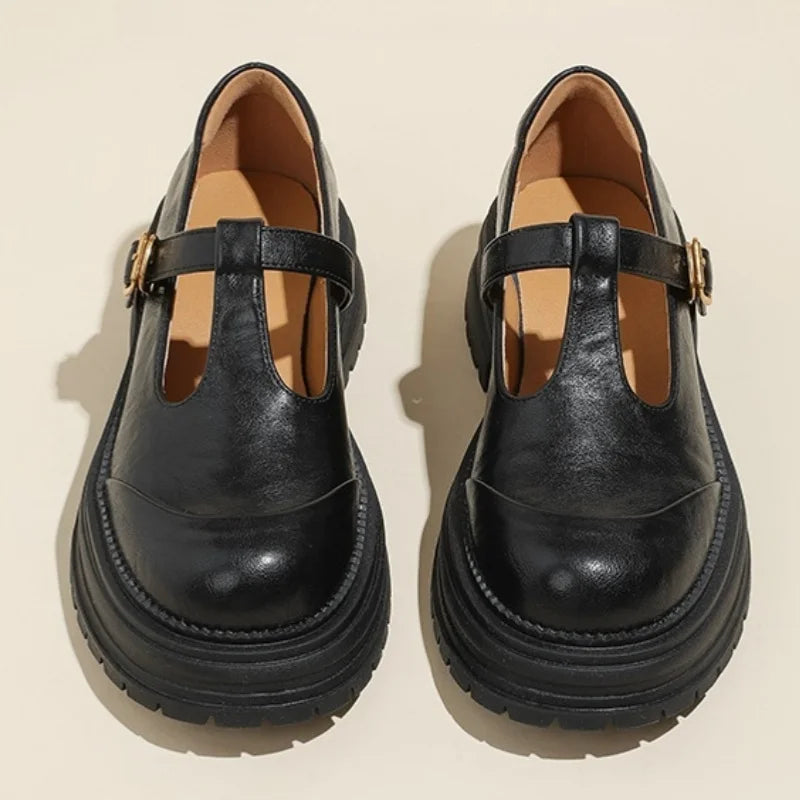 Farisse | Women Round Toe T Bar Mary Janes With Buckle Strap