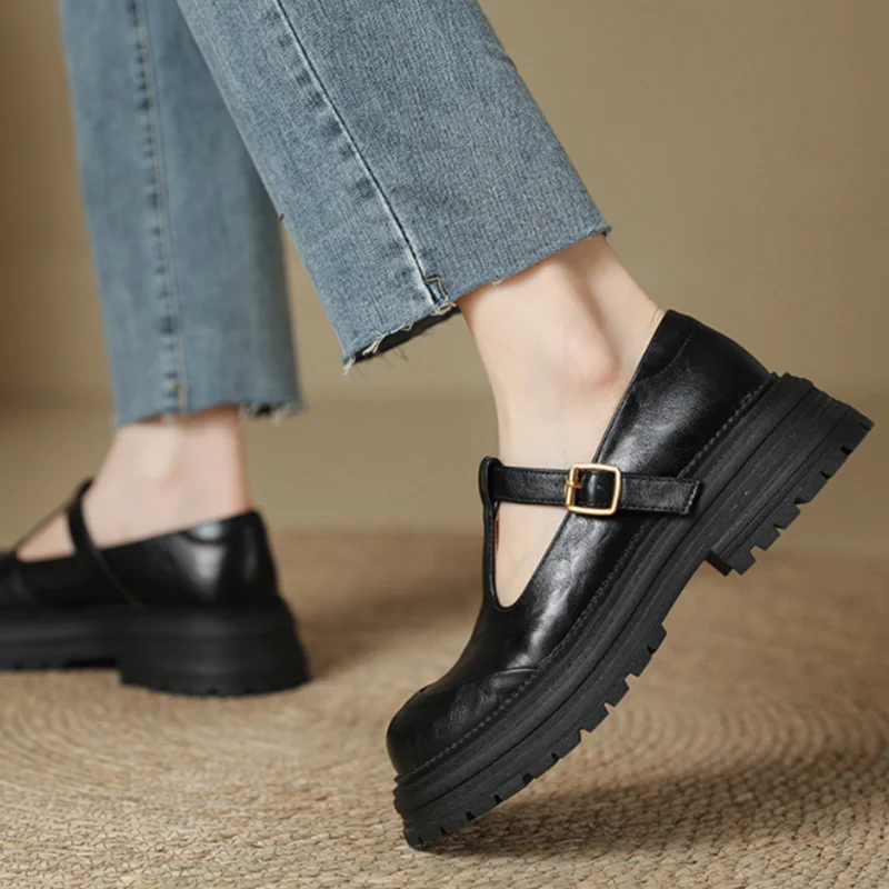 Farisse | Women Round Toe T Bar Mary Janes With Buckle Strap