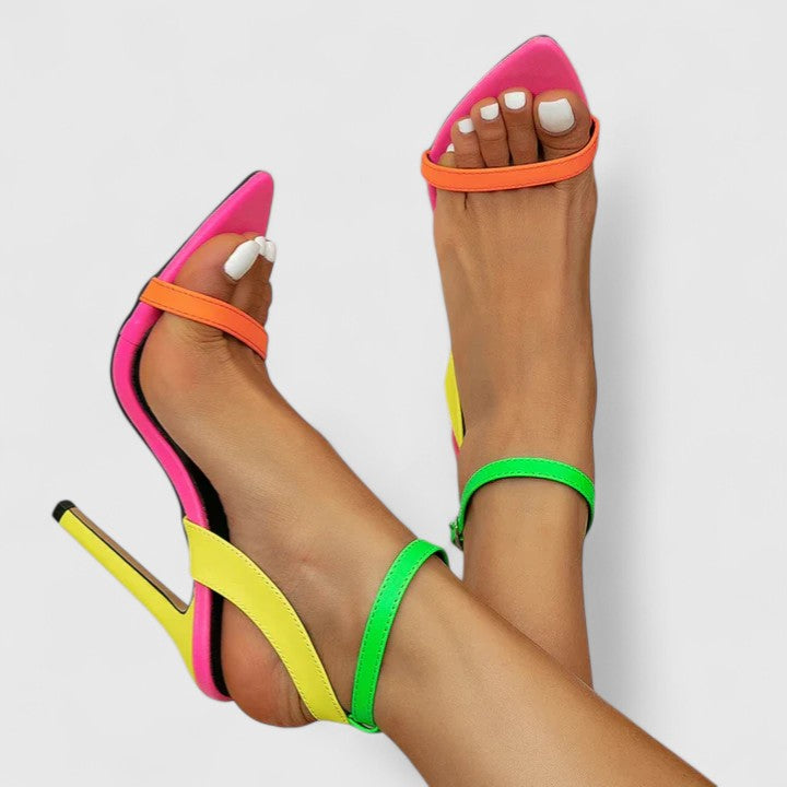 Halsey | Women Multicolour Block Stiletto Heels With Adjustable Ankle Strap And Cushioned Insole For Evening Occasions