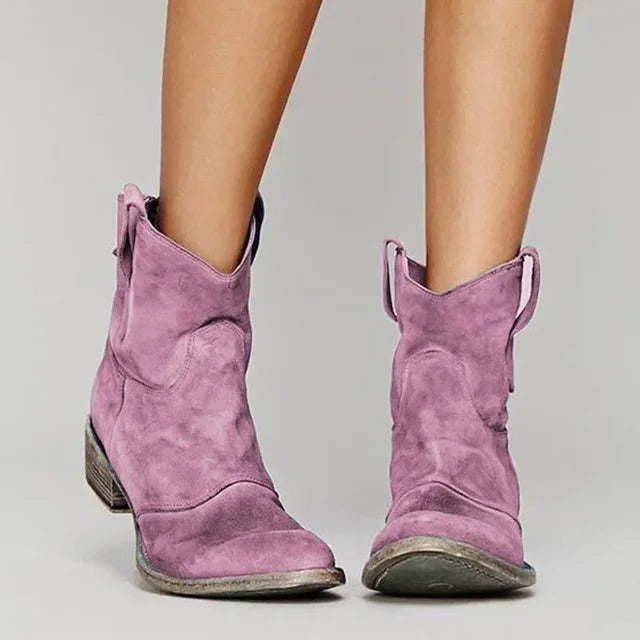 Camellia | Women Western Cowboy Ankle Boots With Cushioned Insole For Everyday Wear And Weekend Outings