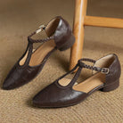 Beatrix | Women Leather Mary Janes With T Strap Metal Buckle Rounded Toe And Flat Heel For Everyday Wear