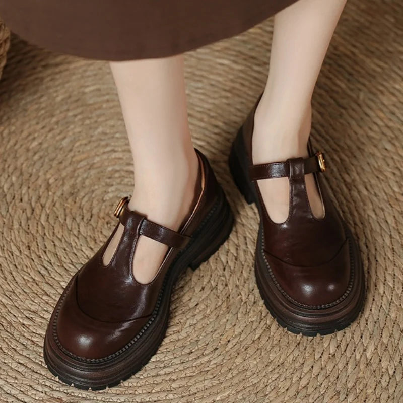 Farisse | Women Round Toe T Bar Mary Janes With Buckle Strap