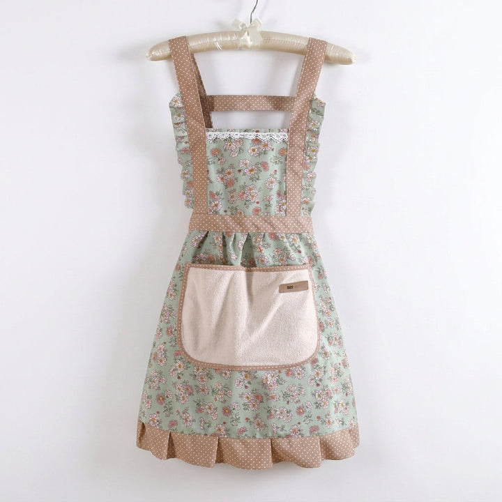 Kitchen Apron With Floral Pattern and Water-Repellent Surface